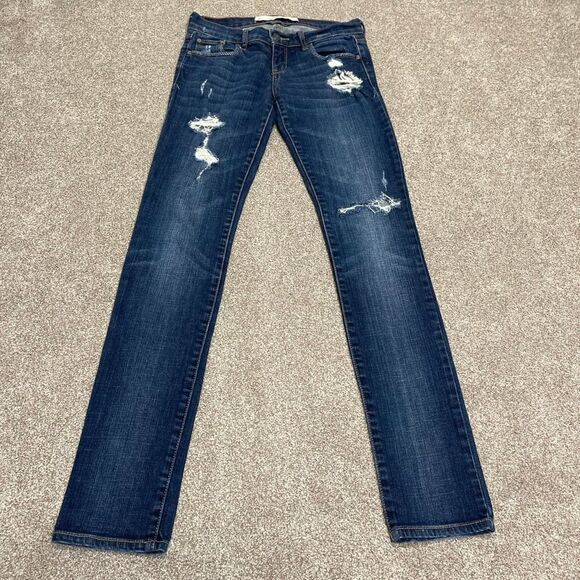 Abercrombie & Fitch womens distress skinny jeans sz 0 25x31 blue jeans denim - Picture 3 of 12